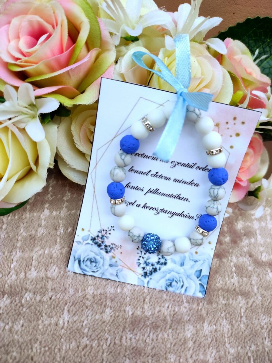 Keresztanya felkérő kék karkötő